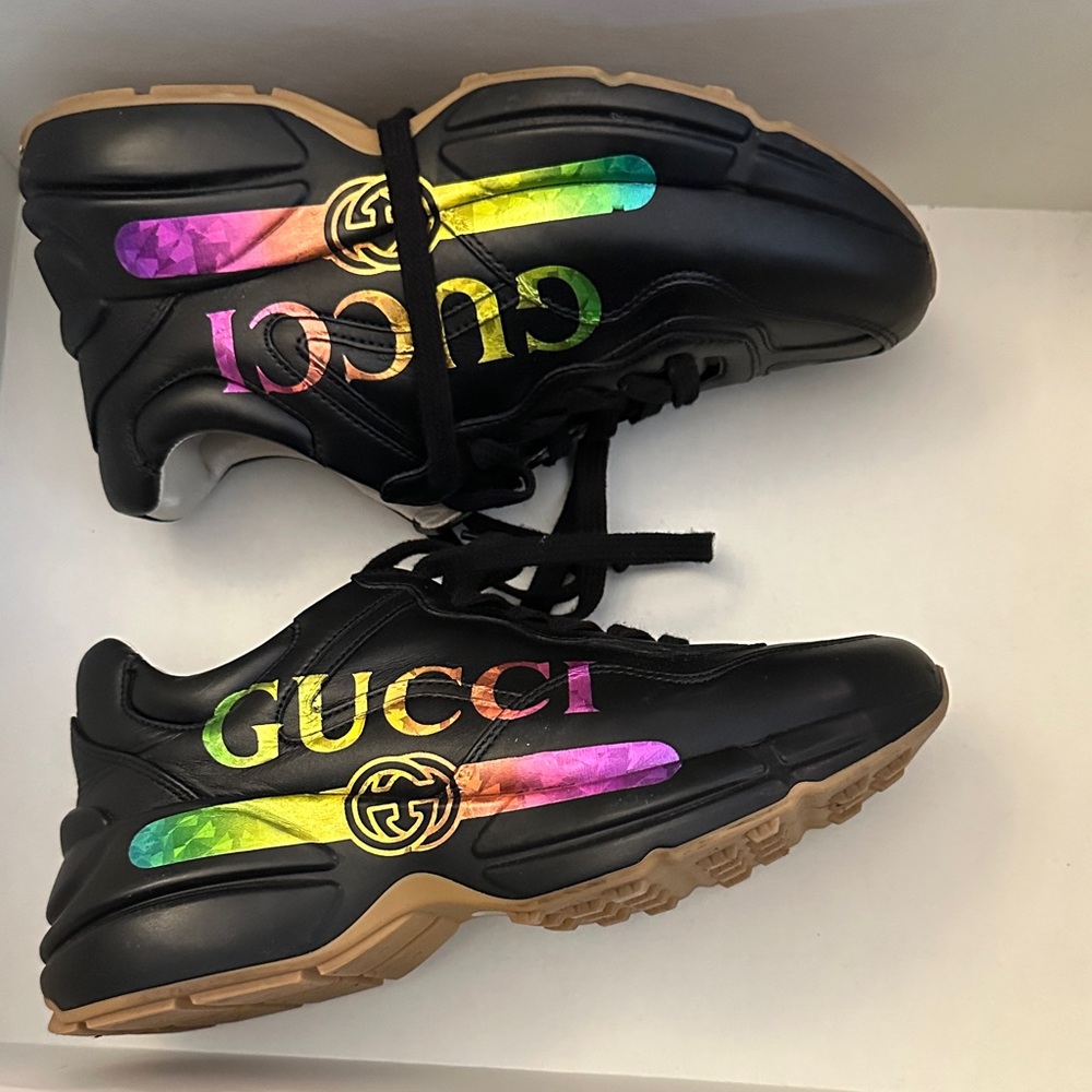 Gucci Black Sneakers with Colorful Logo